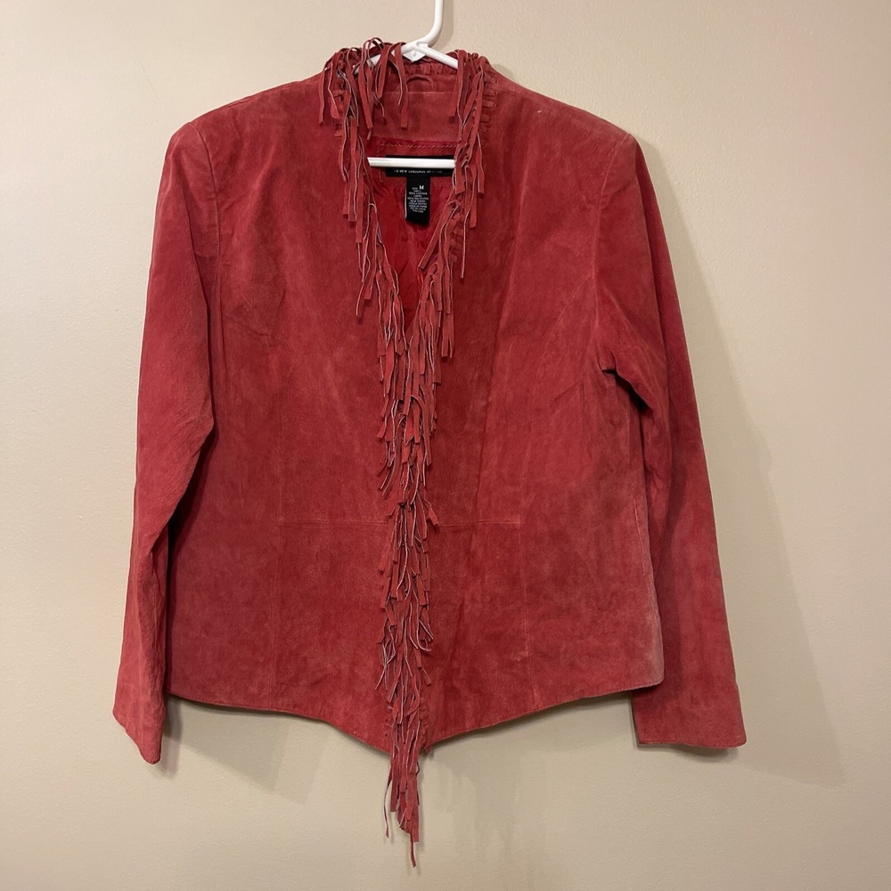 Dialogue Jacket Women's Medium Red Suede Leather Fringe Western Boho Rockabilly‎